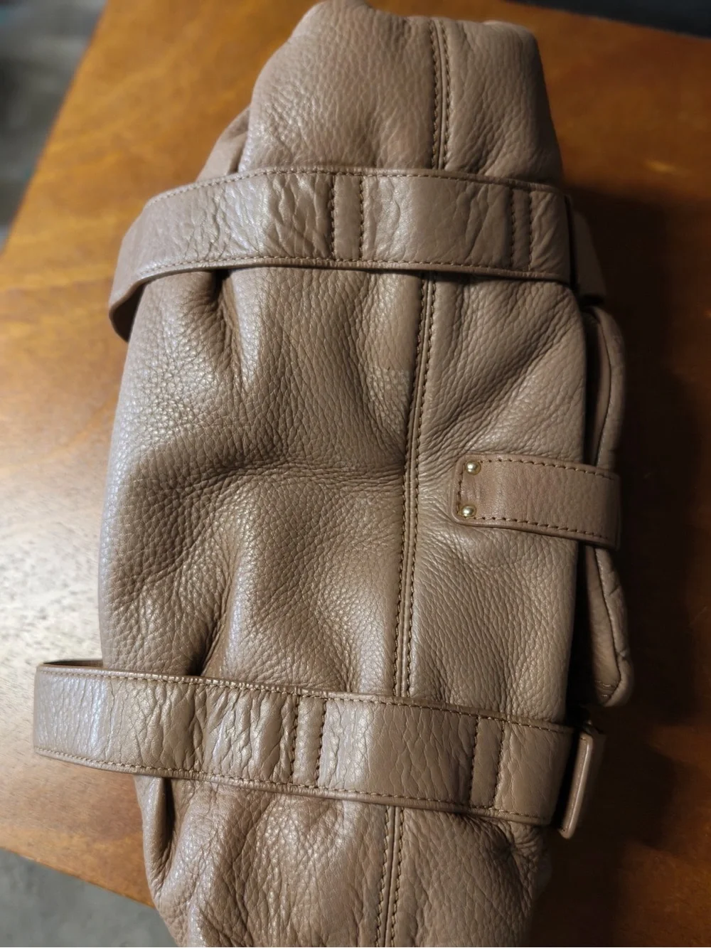 Michael Kors Taupe Leather Shoulder Bag with Buckle Accents